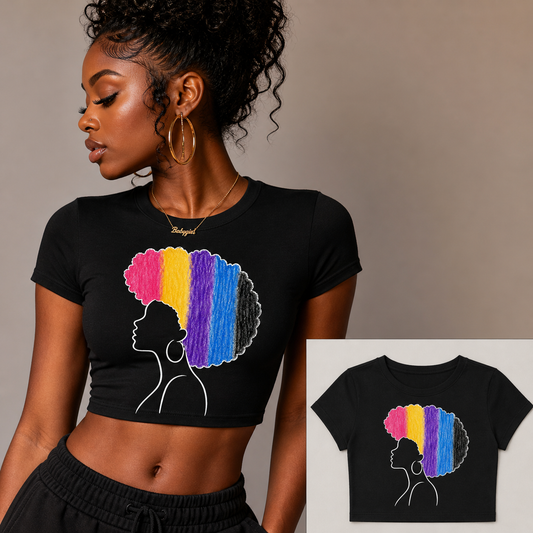 Afro Silhouette Crop Top — Rainbow Brushstroke Africa Graphic